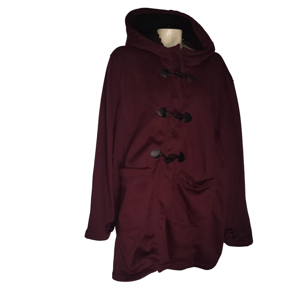 Big Chill Womens 3X Burgundy Hooded Duffle Coat Sherpa Lined‎ Toggle Jacket